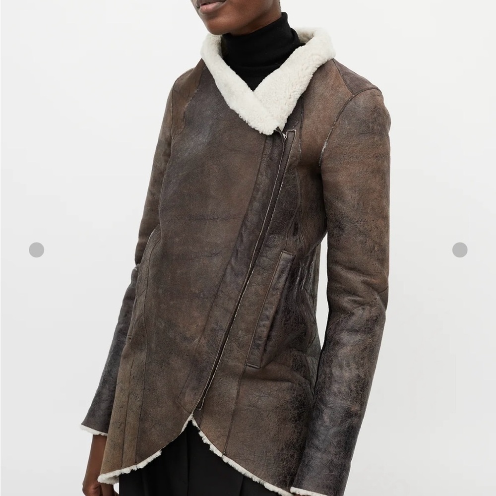 $2195 Helmut Lang Weathered Leather Shearling Jacket size P or XS